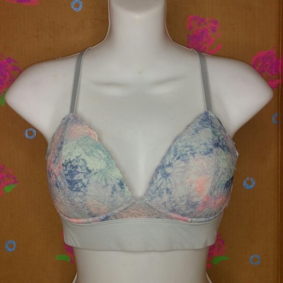 VS PINK Watercolor Blue Floral Lace Bralette M - Picture 2 of 8